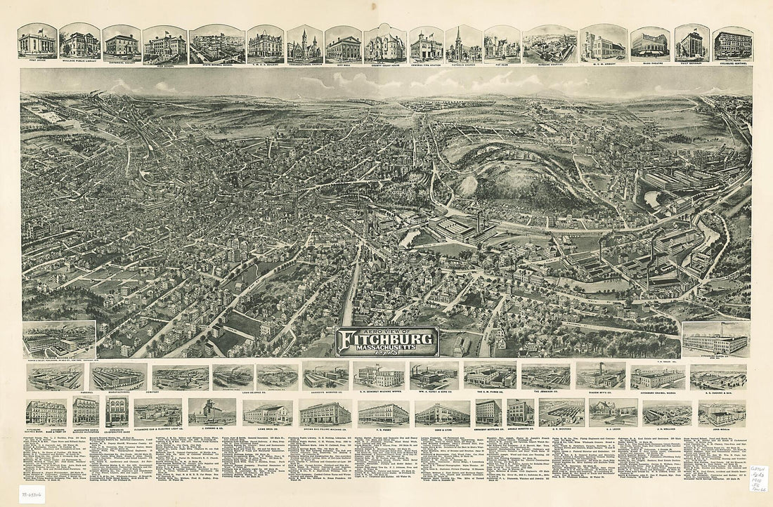 This old map of Aero View of Fitchburg, Massachusetts from 1915 was created by T. M. (Thaddeus Mortimer) Fowler,  Hughes &amp; Bailey in 1915