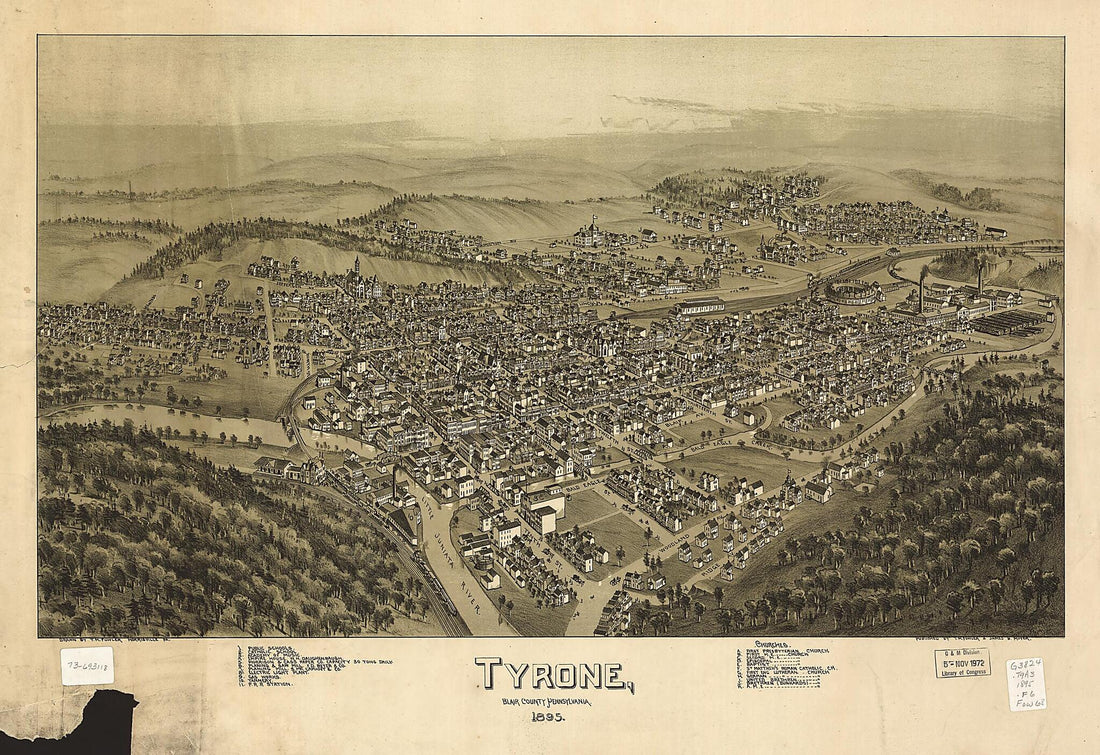 This old map of Tyrone, Blair County, Pennsylvania from 1895 was created by T. M. (Thaddeus Mortimer) Fowler, James B. Moyer in 1895