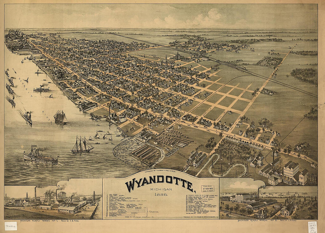 This old map of Wyandotte, Michigan from 1896 was created by T. M. (Thaddeus Mortimer) Fowler, James B. Moyer in 1896