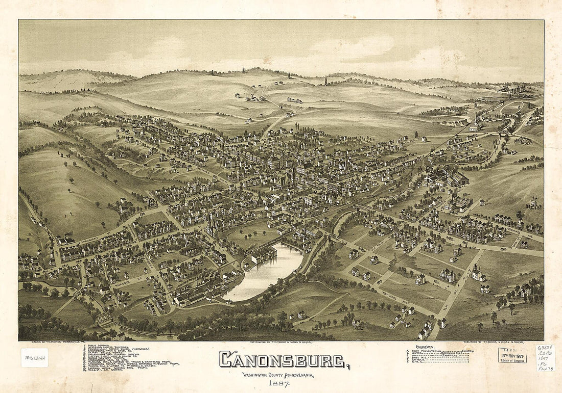 This old map of Canonsburg, Washington County, Pennsylvania from 1897 was created by T. M. (Thaddeus Mortimer) Fowler, James B. Moyer in 1897