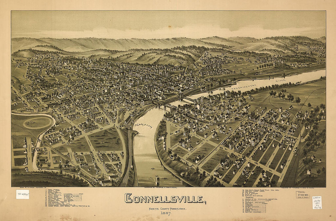 This old map of Connellsville, Fayette County, Pennsylvania from 1897 was created by T. M. (Thaddeus Mortimer) Fowler, James B. Moyer in 1897