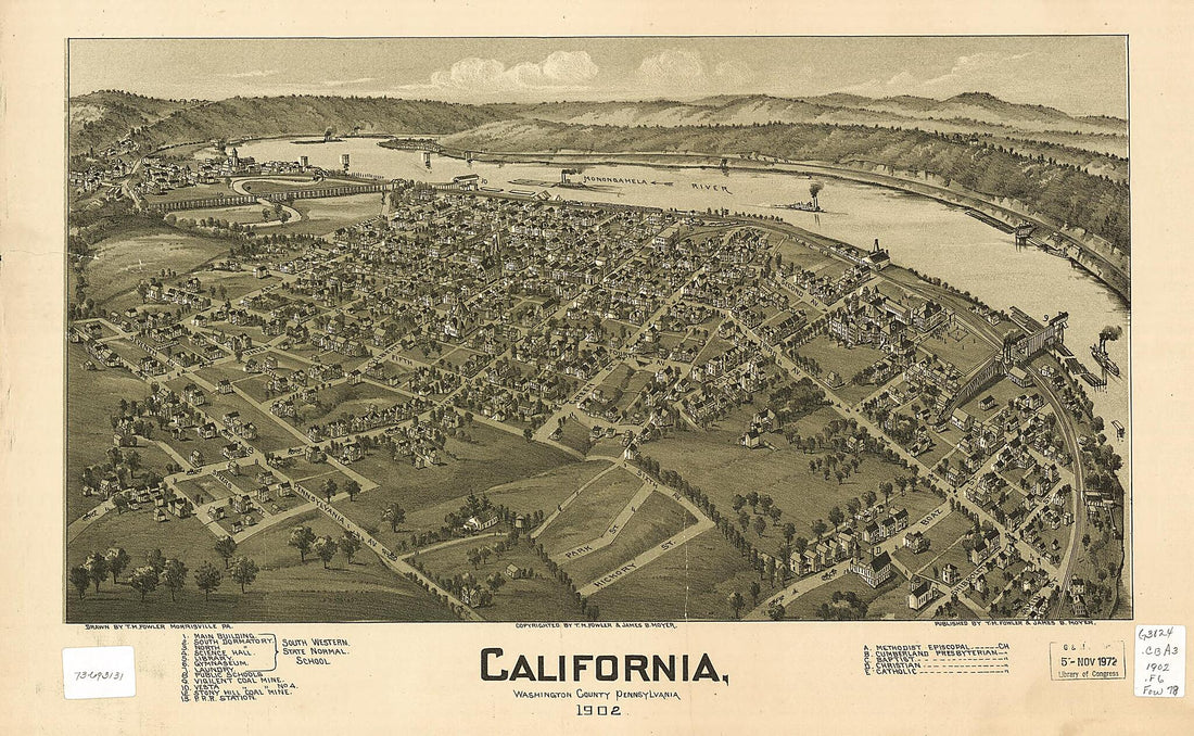 This old map of California, Washington County, Pennsylvania from 1902 was created by T. M. (Thaddeus Mortimer) Fowler, James B. Moyer in 1902