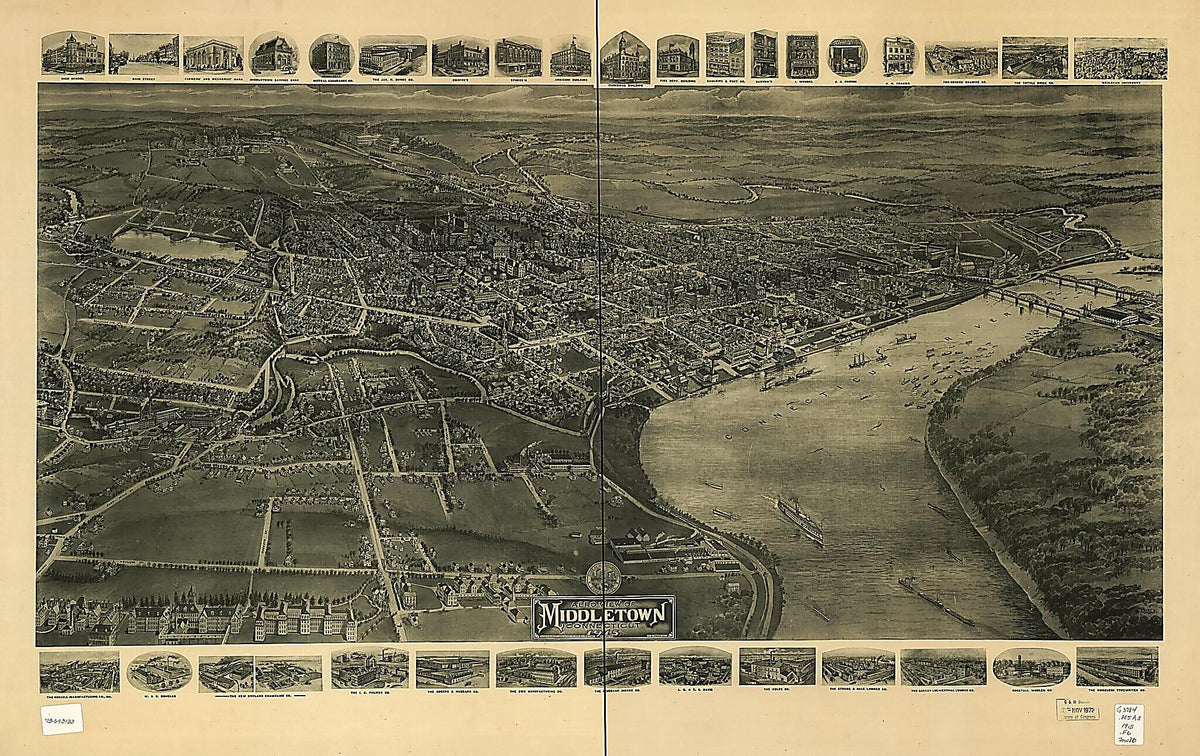 Aero View of Middletown, Connecticut 1915 by Relic Map Company