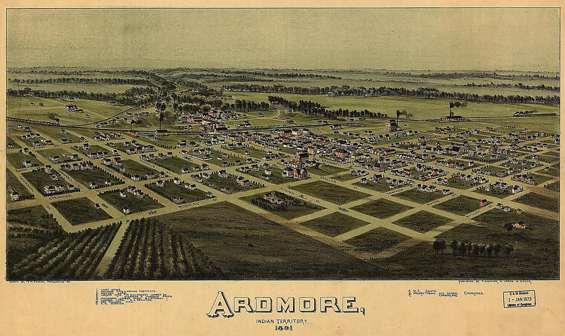 This old map of Ardmore, Indian Territory, from 1891 was created by T. M. (Thaddeus Mortimer) Fowler, James B. Moyer in 1891