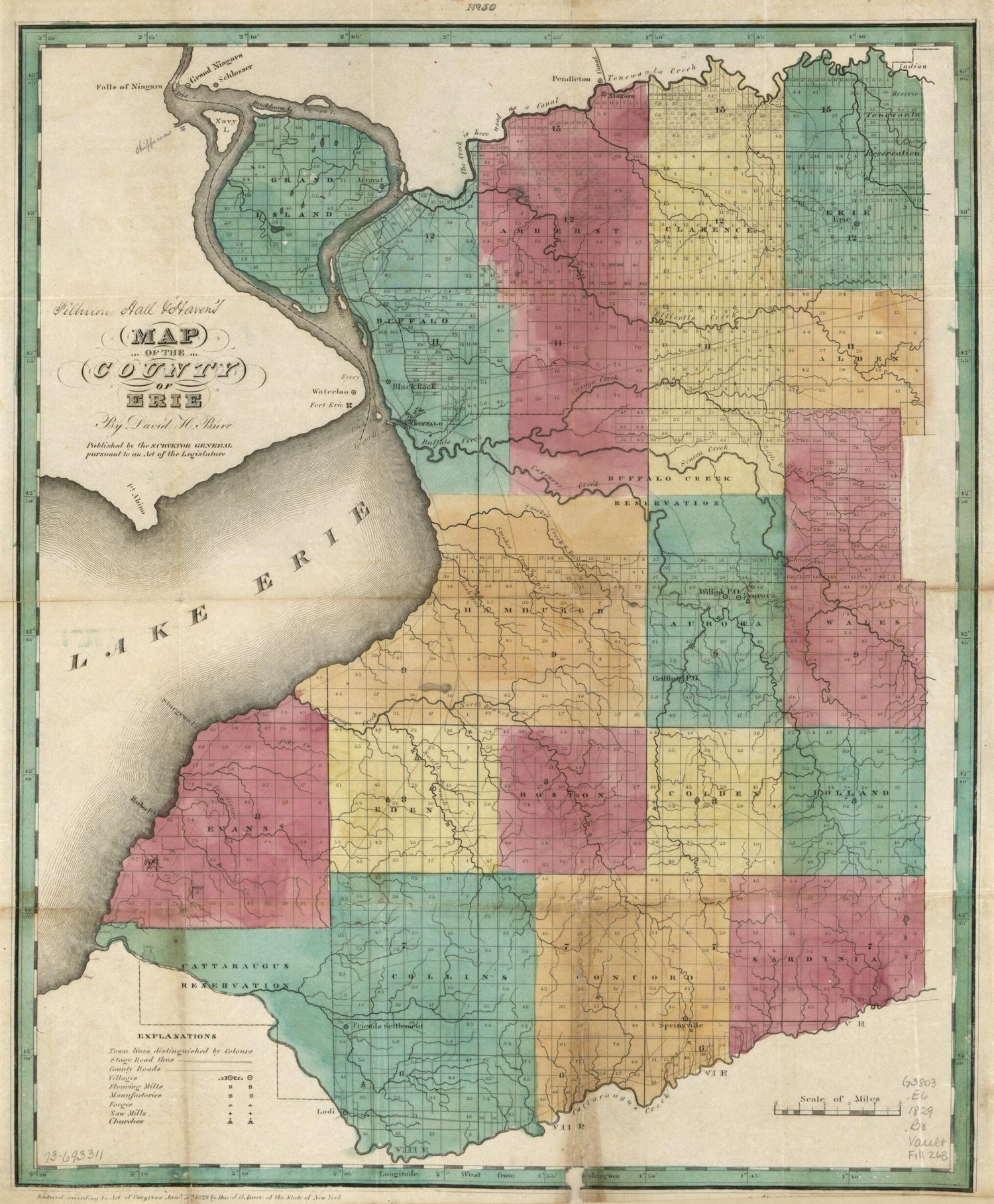 This old map of Map of the County of Erie from 1829 was created by David H. Burr, Millard Fillmore in 1829