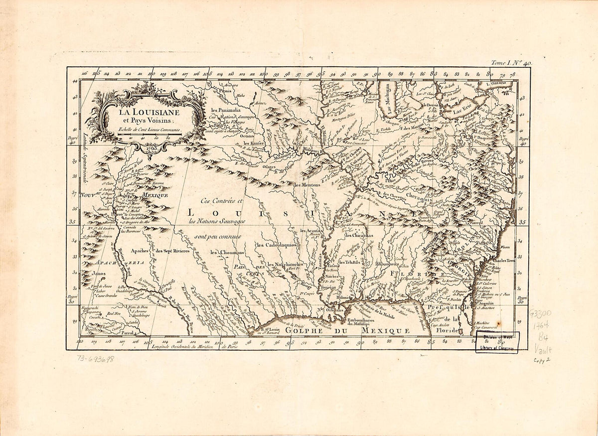 La Louisiane Et Pays Voisins 1764 by Relic Map Company