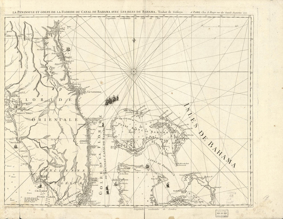 Carte De La Floride Occidentale Et Louisiane. La Peninsule Et Golfe De La Floride Ou Canal De Bahama Avec Les Isles De Bahama 1777 by Relic Map Company