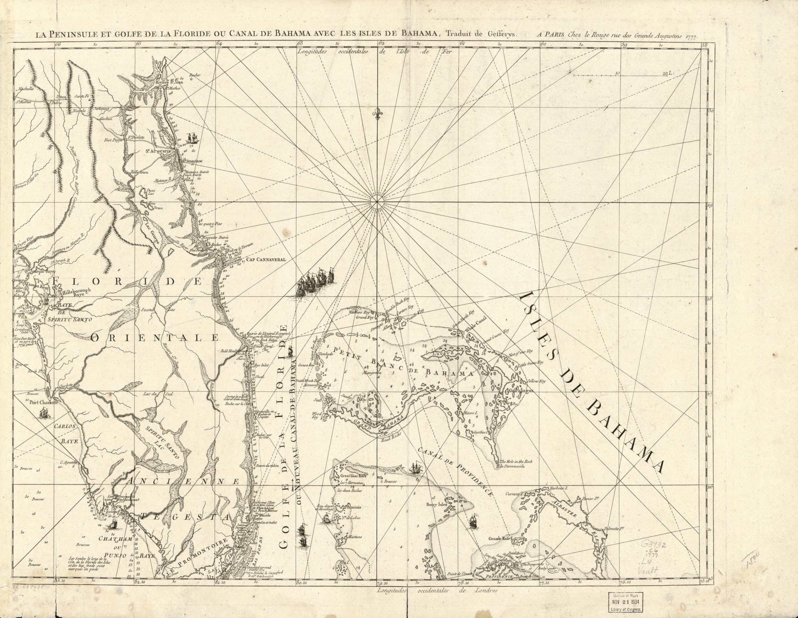 This old map of Carte De La Floride Occidentale Et Louisiane. La Peninsule Et Golfe De La Floride Ou Canal De Bahama Avec Les Isles De Bahama from 1777 was created by Thomas Jefferys,  Louis in 1777