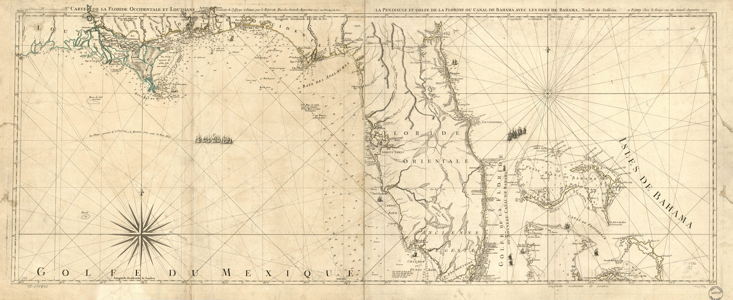 This old map of Carte De La Floride Occidentale Et Louisiane. La Peninsule Et Golfe De La Floride Ou Canal De Bahama Avec Les Isles De Bahama from 1778 was created by Thomas Jefferys,  Louis in 1778