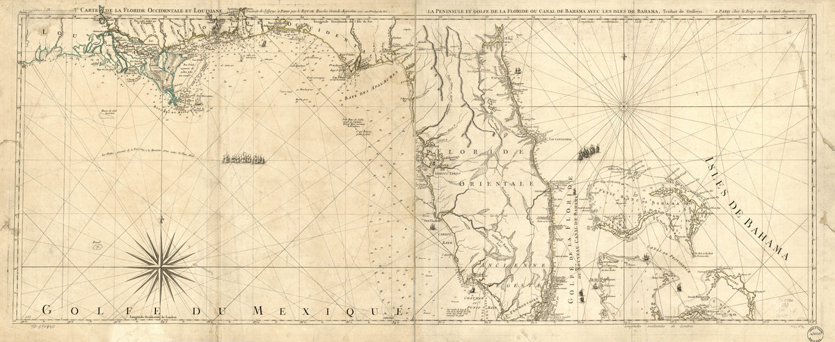Carte De La Floride Occidentale Et Louisiane. La Peninsule Et Golfe De La Floride Ou Canal De Bahama Avec Les Isles De Bahama 1778 by Relic Map Company