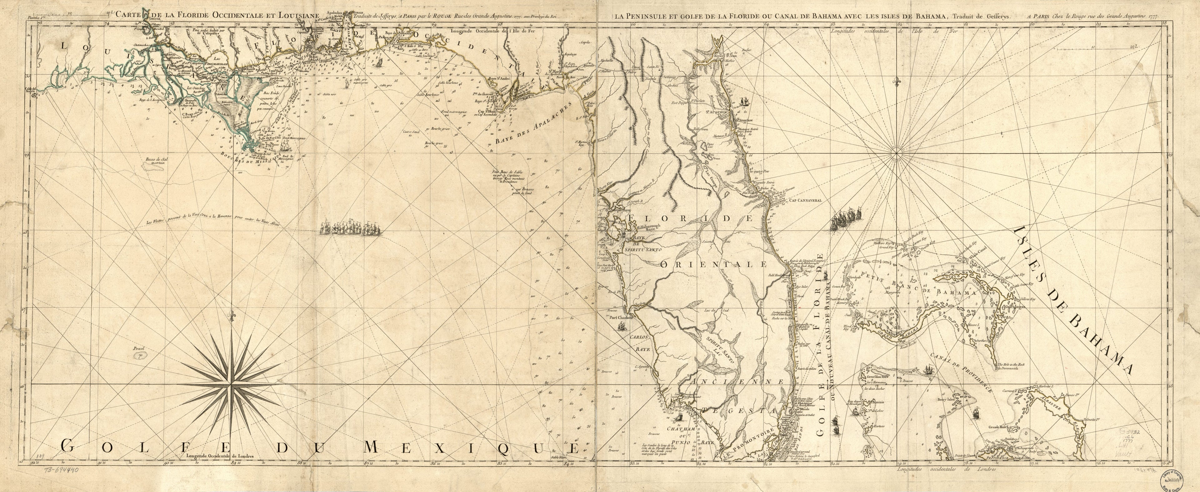 This old map of Carte De La Floride Occidentale Et Louisiane. La Peninsule Et Golfe De La Floride Ou Canal De Bahama Avec Les Isles De Bahama from 1778 was created by Thomas Jefferys,  Louis in 1778