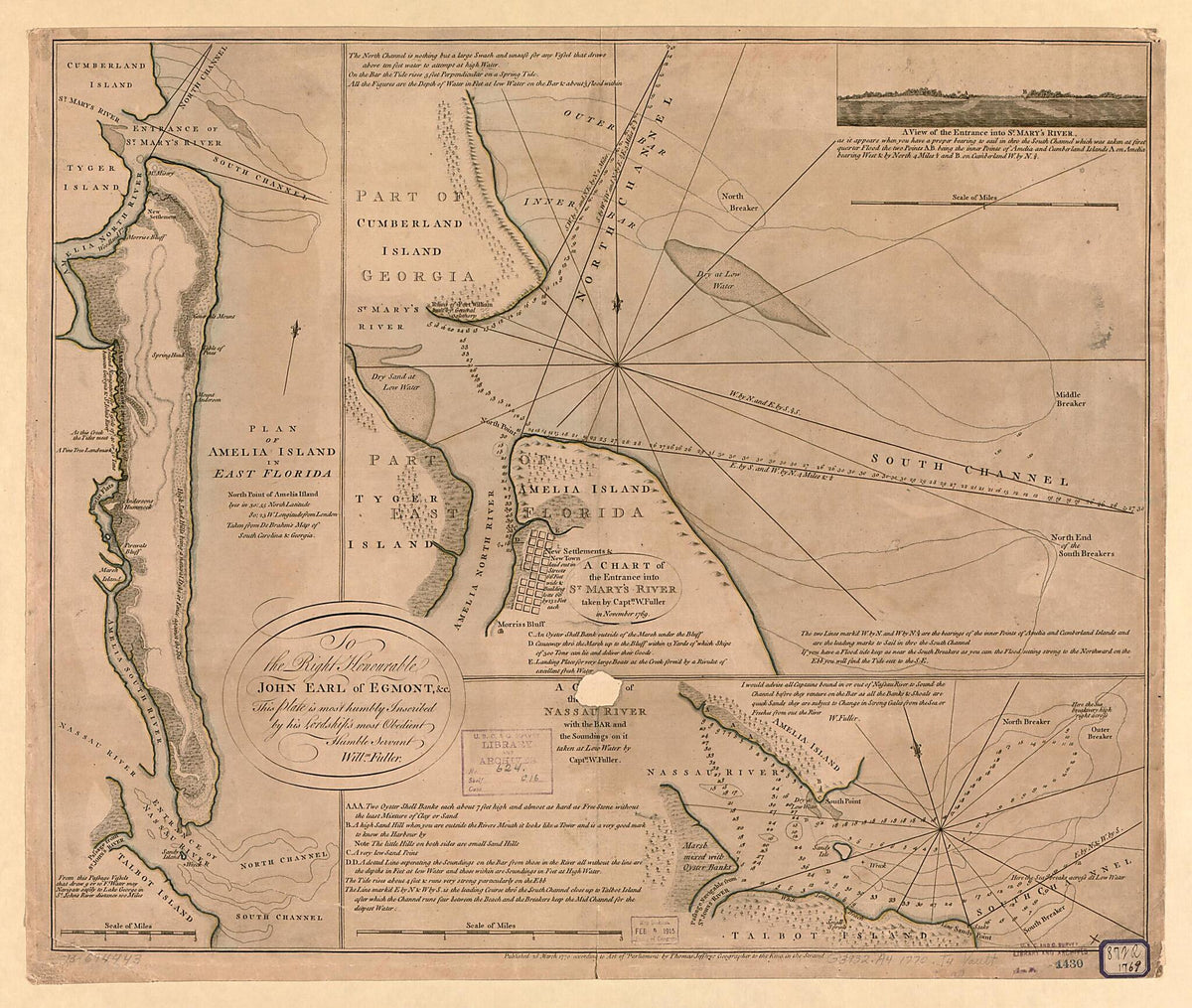 Plan of Amelia Island In East Florida, North Point of Amelia Island Lyes In 30:55 North Latitude 80:23 W. Longitude from London, Taken from De Brahm&