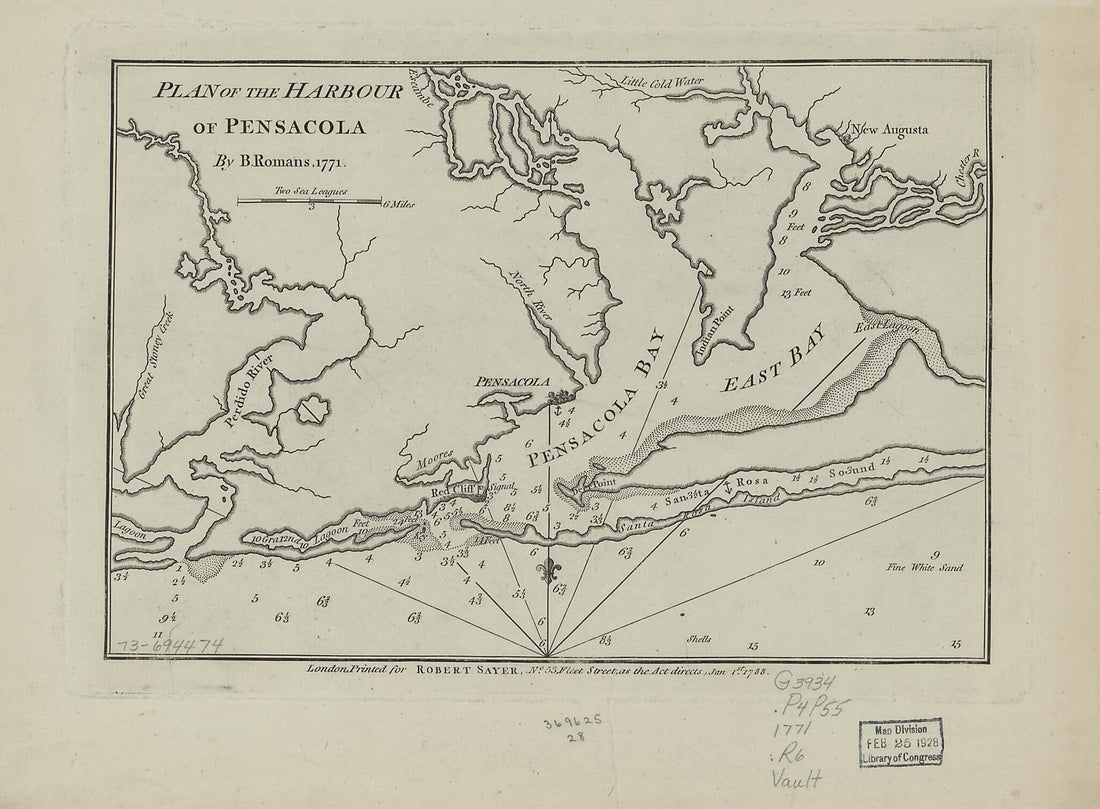 This old map of Plan of the Harbour of Pensacola from 1788 was created by Bernard Romans, Robert Sayer in 1788