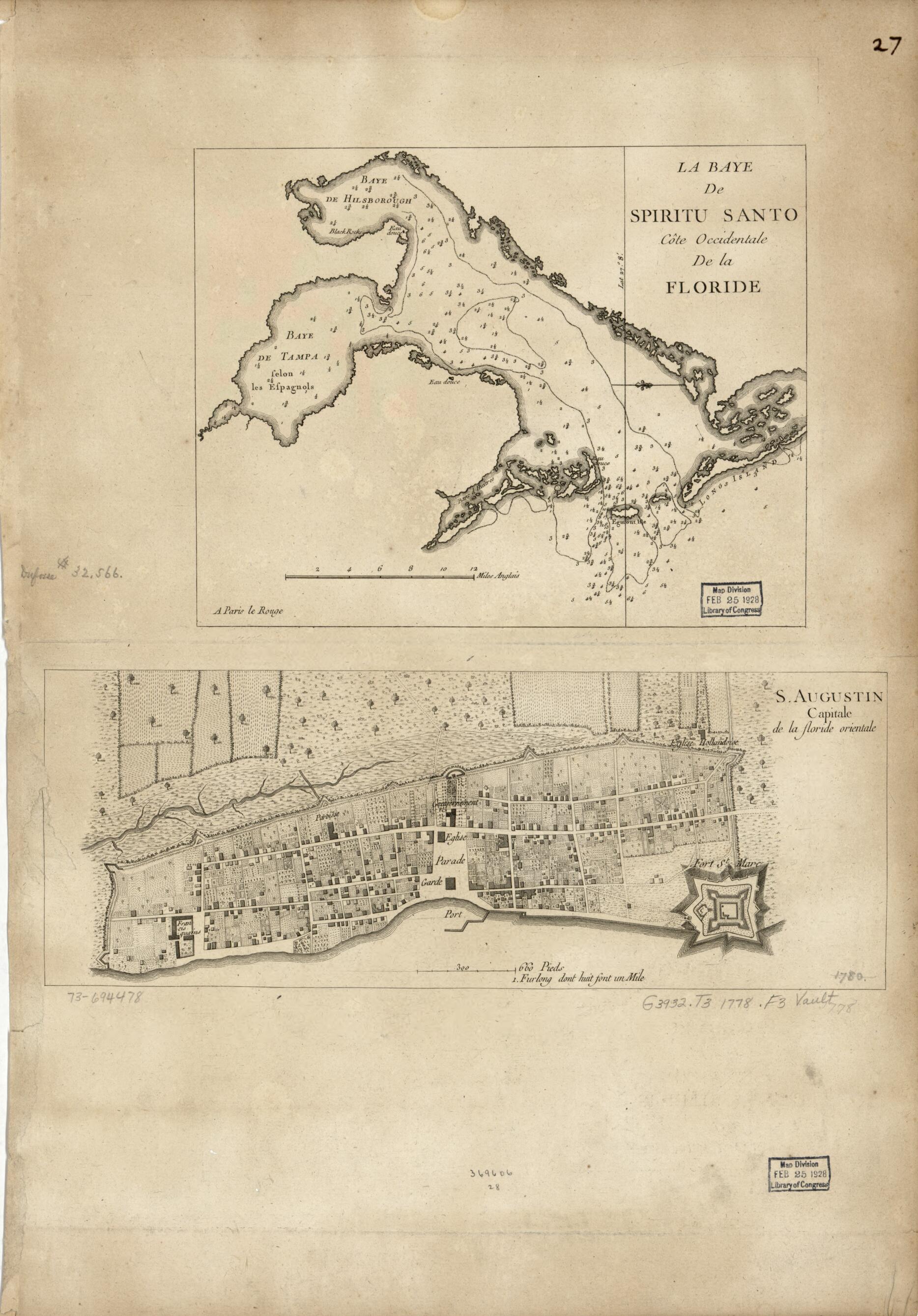 This old map of La Baye De Spiritu Santo, Côte Occidentale De La Floride. S. Augustin, Capitale De La Floride Orientale from 1778 was created by William Faden,  Louis in 1778