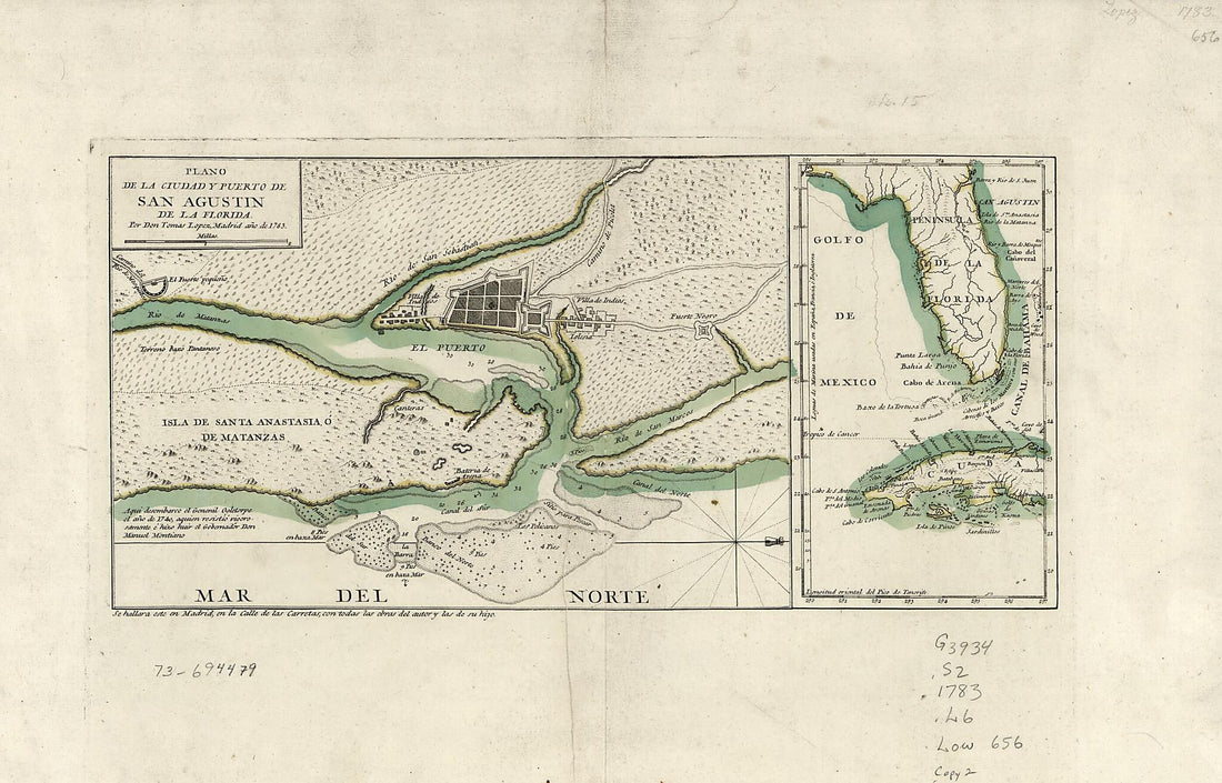 This old map of Plano De La Ciudad Y Puerto De San Agustin De La Florida from 1783 was created by Tomás López De Vargas Machuca in 1783