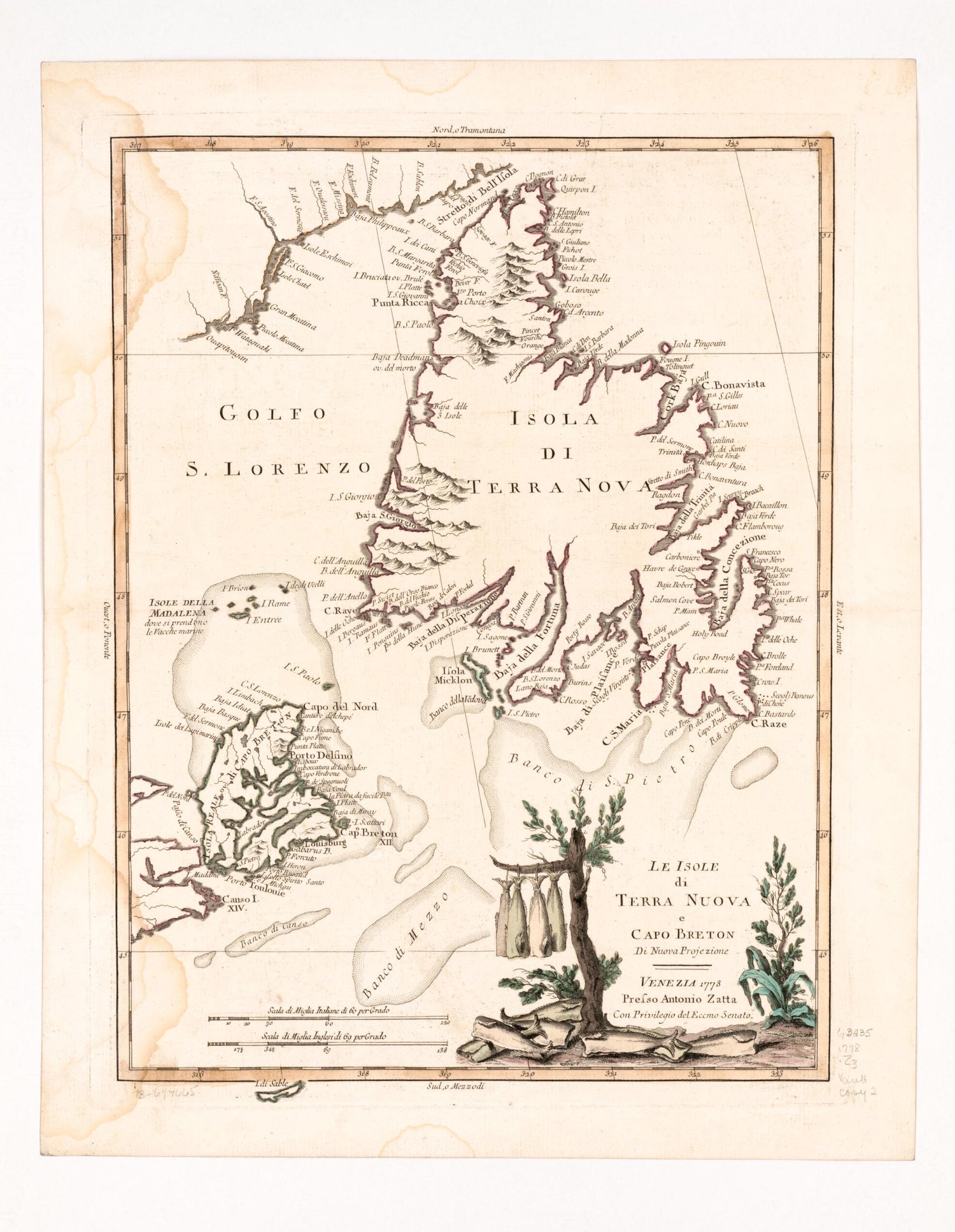 This old map of Le Isole Di Terre Nuova E Capo Breton Di Nuova Projezione 1778 from 1779 was created by Antonio Zatta in 1779