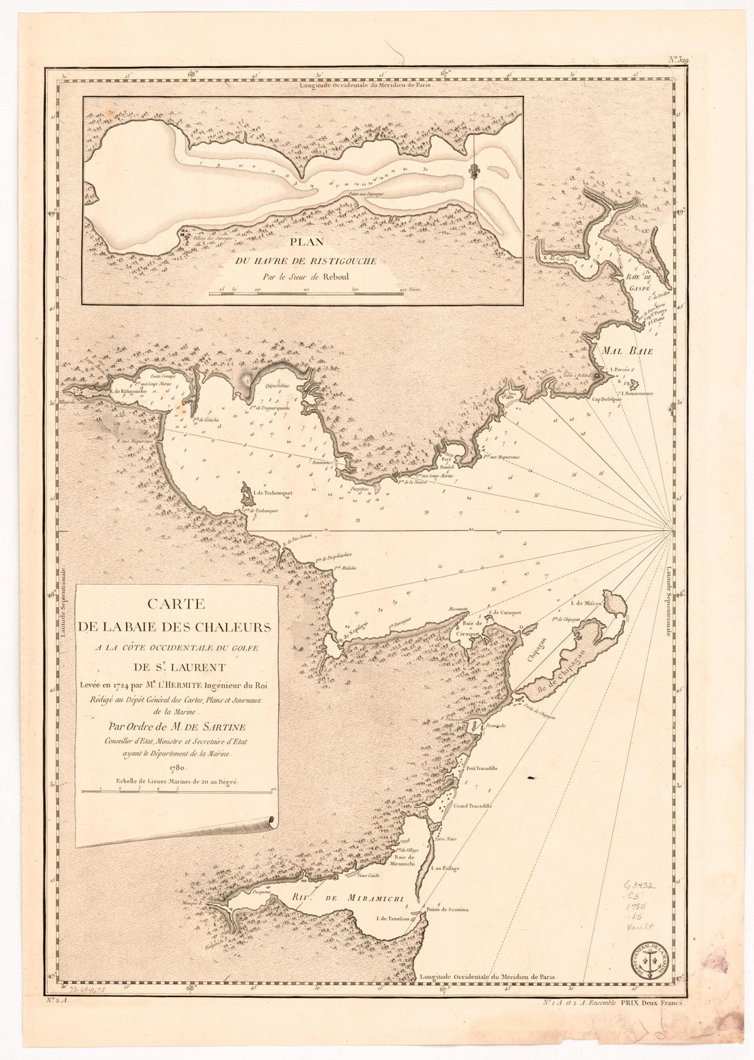 This old map of Carte De La Baie Des Chaleurs à La Côte Occidentale Du Golfe De St. Laurent from 1780 was created by  France. Dépôt Des Cartes Et Plans De La Marine,  L&