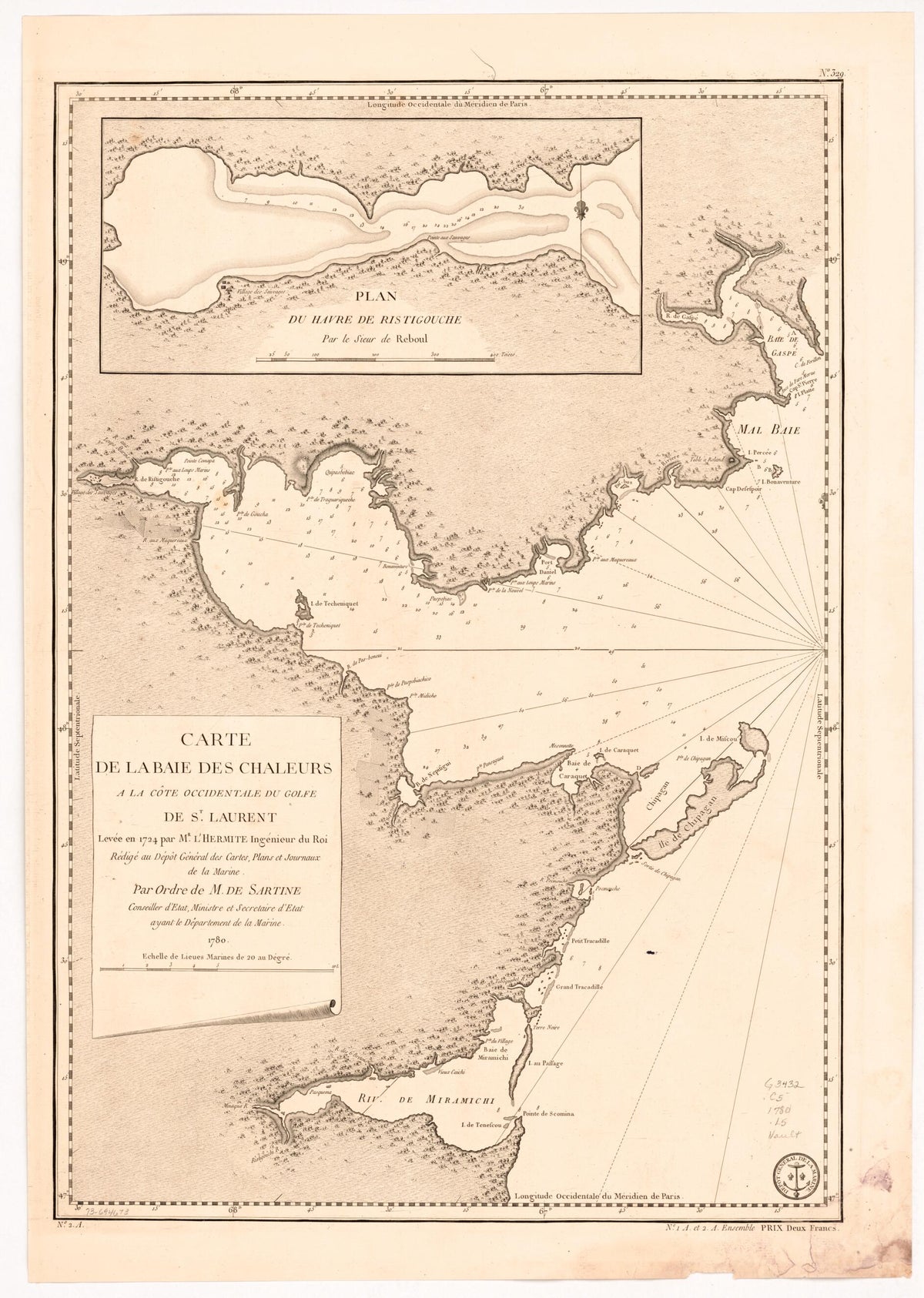 Carte De La Baie Des Chaleurs à La Côte Occidentale Du Golfe De St. Laurent 1780 by Relic Map Company