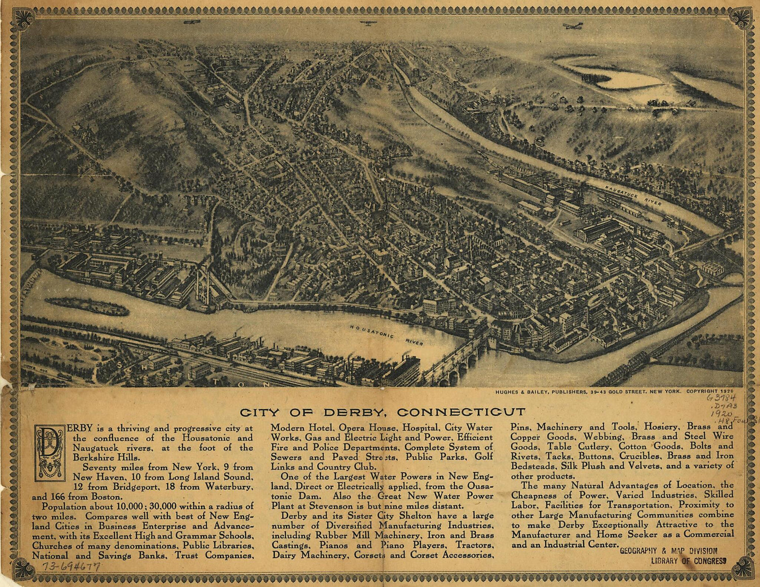 This old map of City of Derby, Connecticut from 1920 was created by T. M. (Thaddeus Mortimer) Fowler,  Hughes &amp; Bailey in 1920