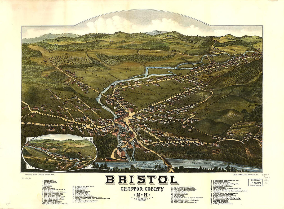 Bristol, Grafton County, New Hampshire 1884 by Relic Map Company