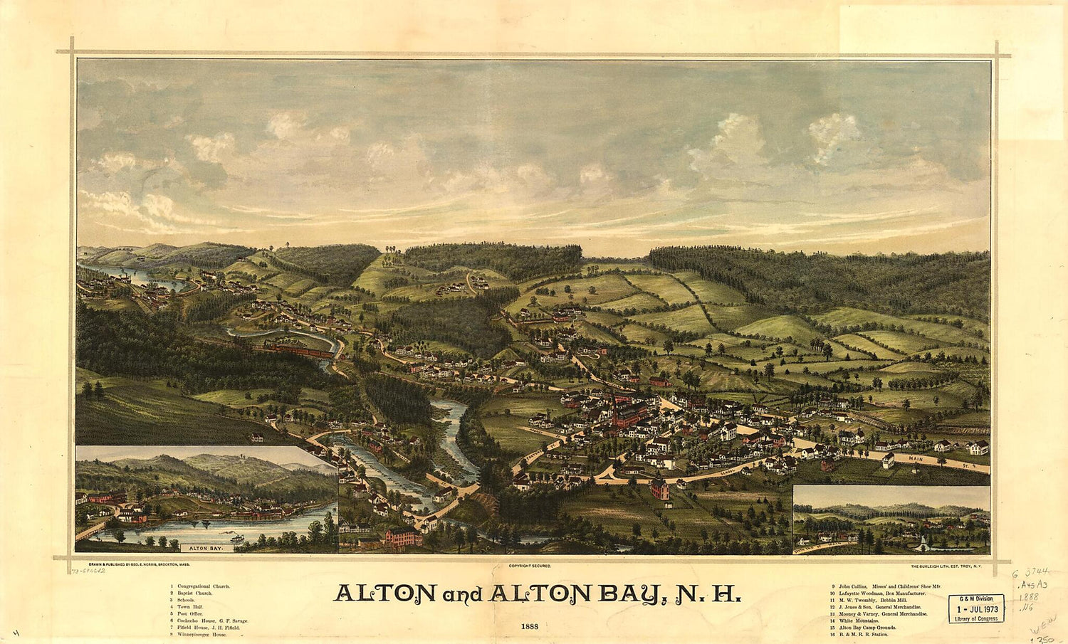 This old map of Alton and Alton Bay, New Hampshire from 1888 was created by  Burleigh Litho, George E. Norris in 1888