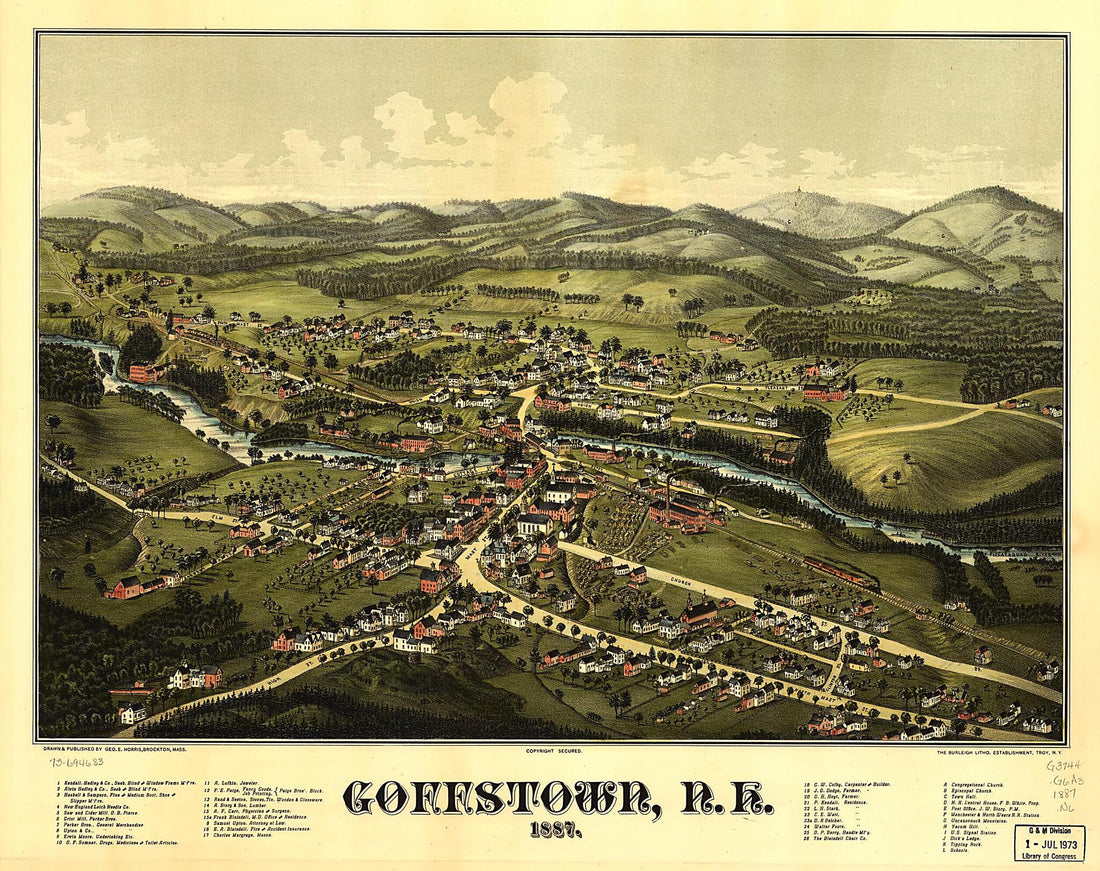 This old map of Goffstown, New Hampshire from 1887 was created by  Burleigh Litho, George E. Norris in 1887