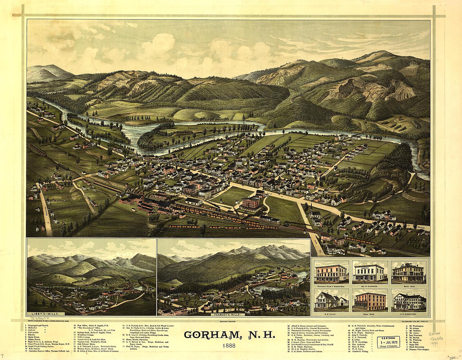 This old map of Gorham, New Hampshire from 1888 was created by  Burleigh Litho, George E. Norris in 1888