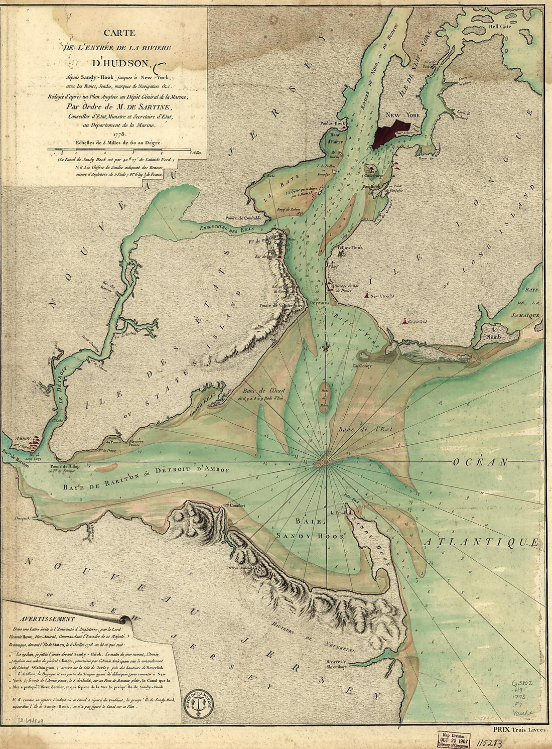 This old map of Hook Jusques à New-York Avec Les Bancs, Sondes, Marques De Navigation &amp;c from 1778 was created by  France. Dépôt Des Cartes Et Plans De La Marine, Antoine De Sartine in 1778