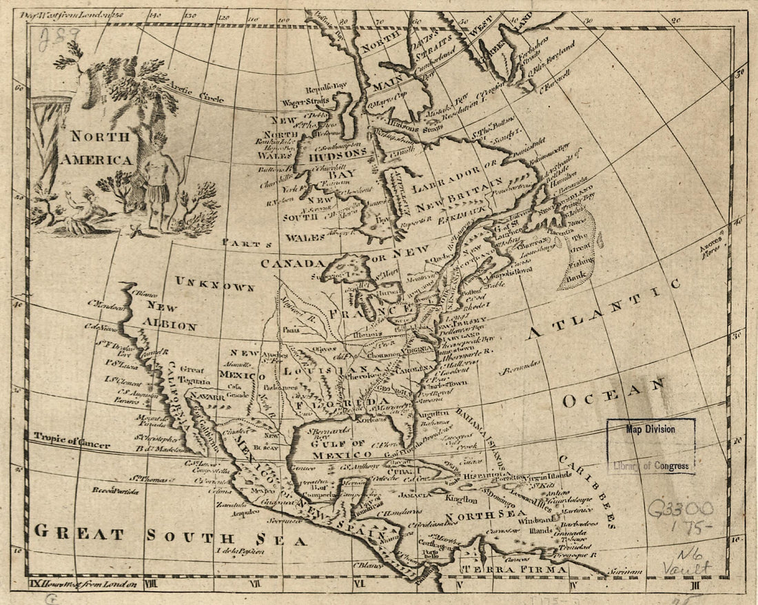 This old map of North America from 1750 was created by  in 1750