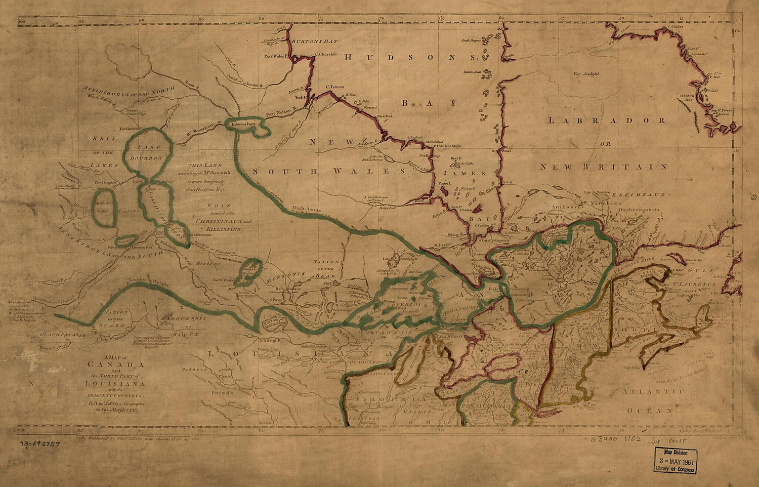 This old map of A Map of Canada and the North Part of Louisiana With the Adjacent Countrys from 1768 was created by Thomas Jefferys in 1768