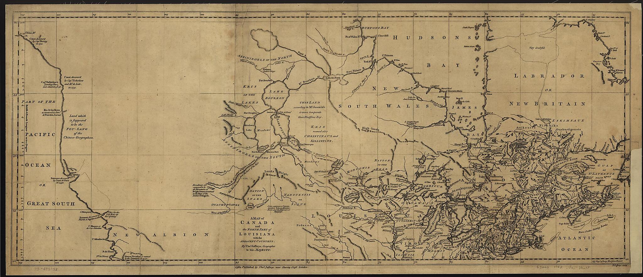 This old map of A Map of Canada and the North Part of Louisiana With the Adjacent Countrys from 1768 was created by Thomas Jefferys in 1768