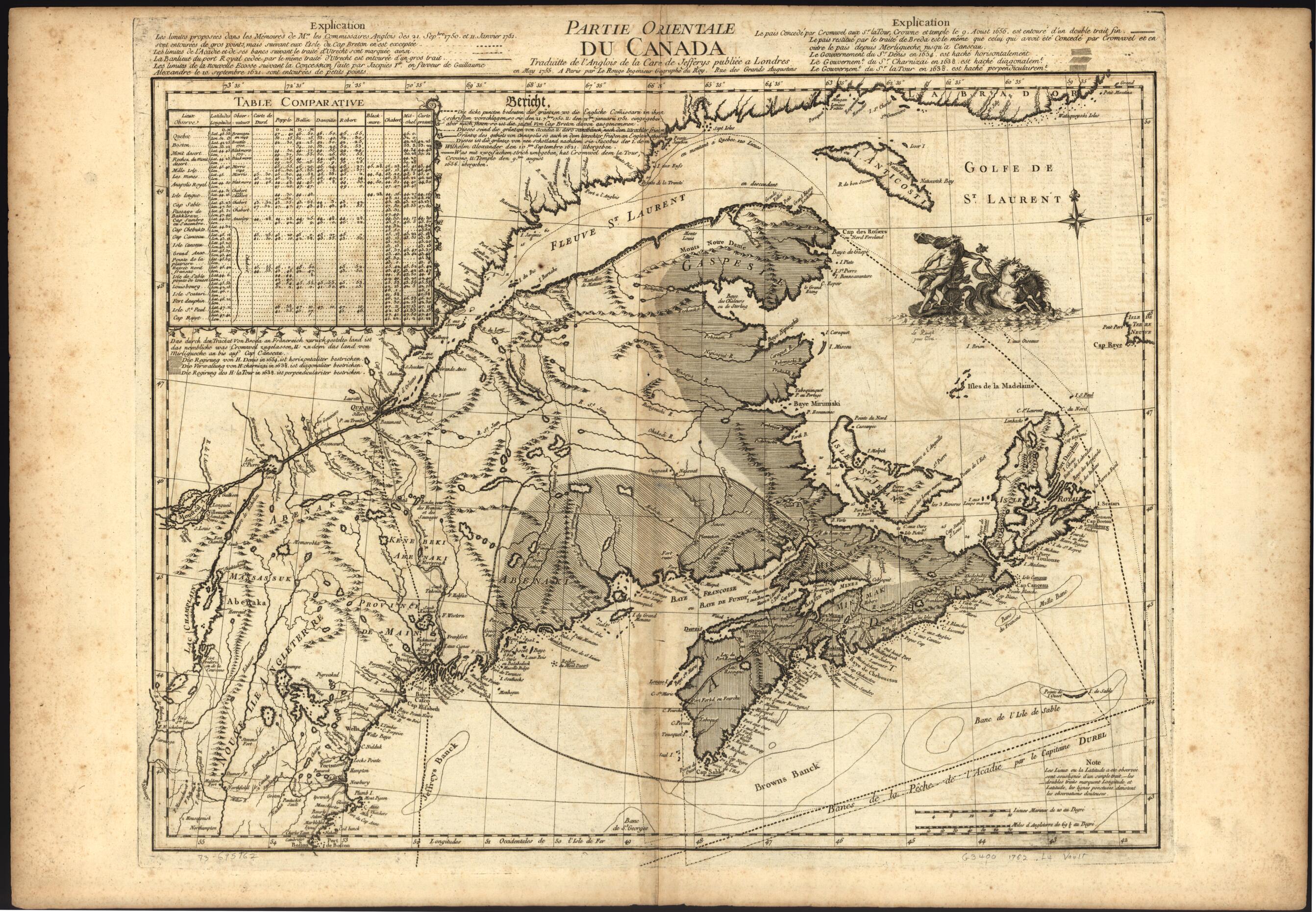 This old map of Partie Orientale Du Canada from 1762 was created by Thomas Jefferys,  Louis in 1762