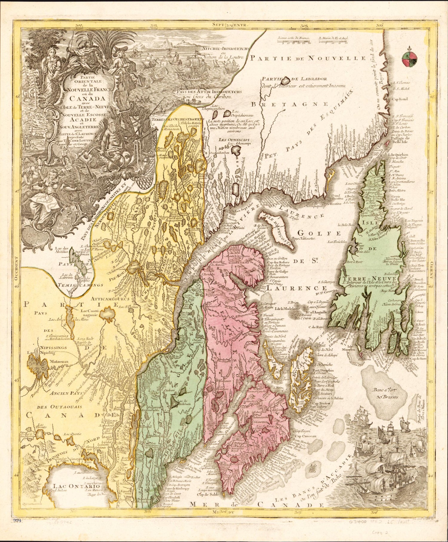 This old map of Neuve Et De Nouvelle Escosse, Acadie Et Nouv. Angleterre Avec Fleuve De St. Laurence from 1756 was created by Tobias Conrad Lotter, Albrecht Carl Seutter in 1756