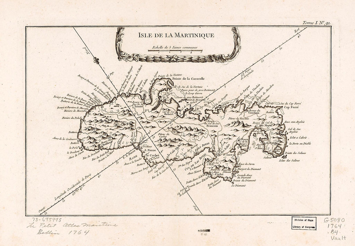 Isle De La Martinique 1764 by Relic Map Company