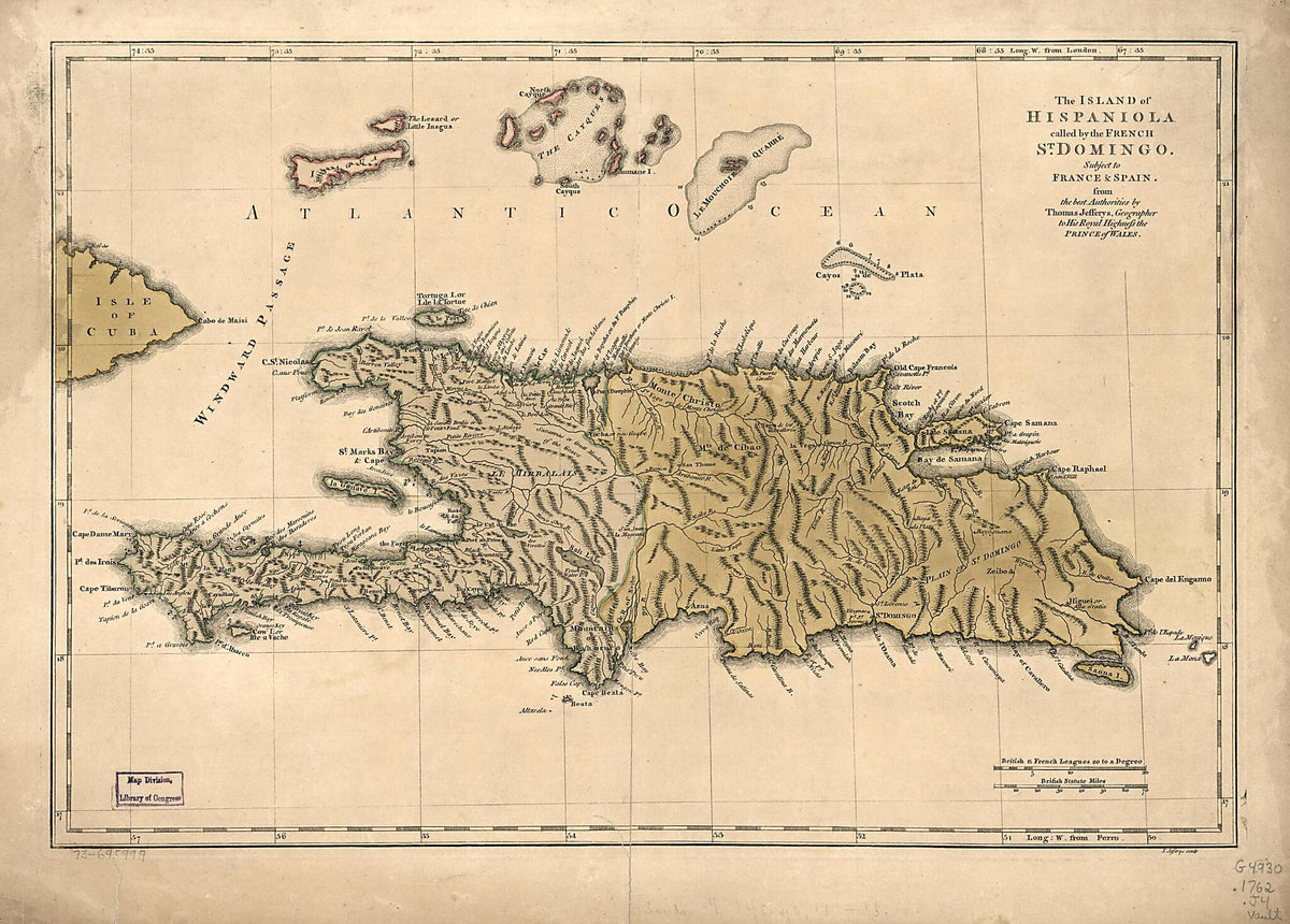 The Island of Hispaniola Called by the French St. Domingo. Subject to France &amp; Spain 1762 by Relic Map Company
