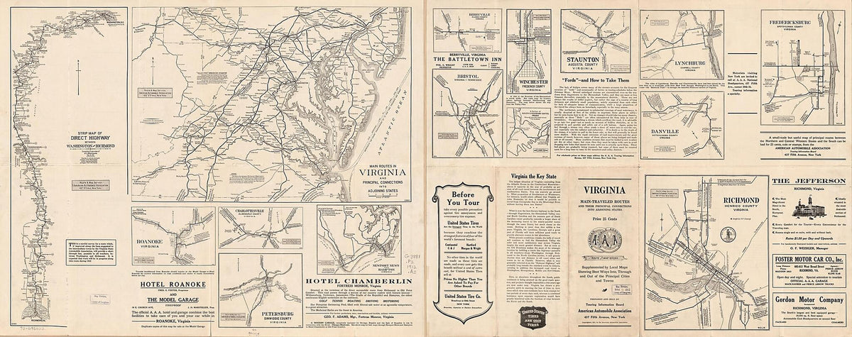 Main Routes In Virginia and Principal Connections Into Adjoining States 1912 by Relic Map Company