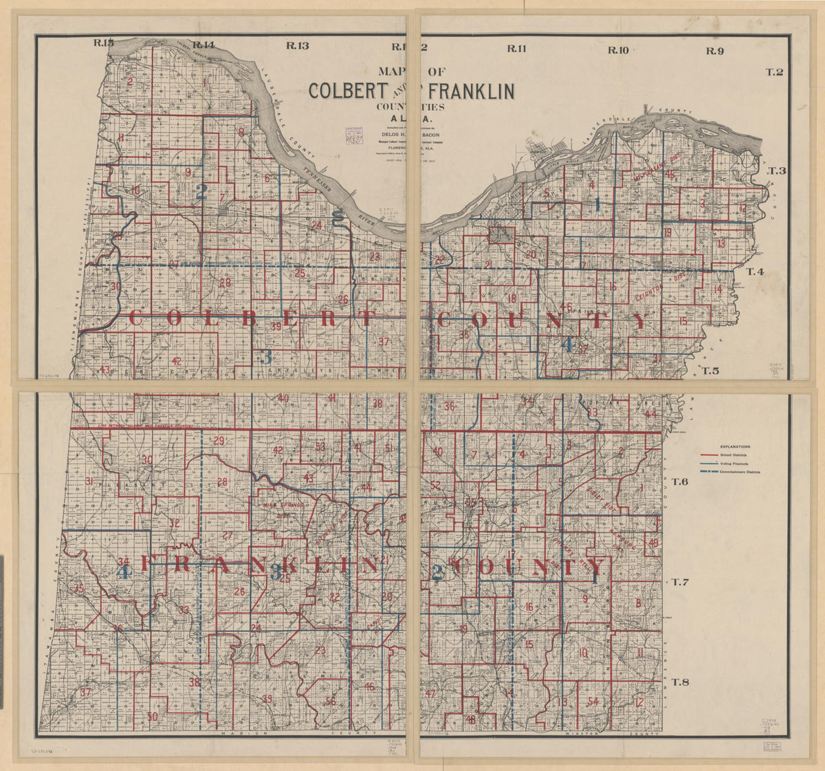 Map of Colbert and Franklin Counties,Alabama in 1908 by Relic Map Company