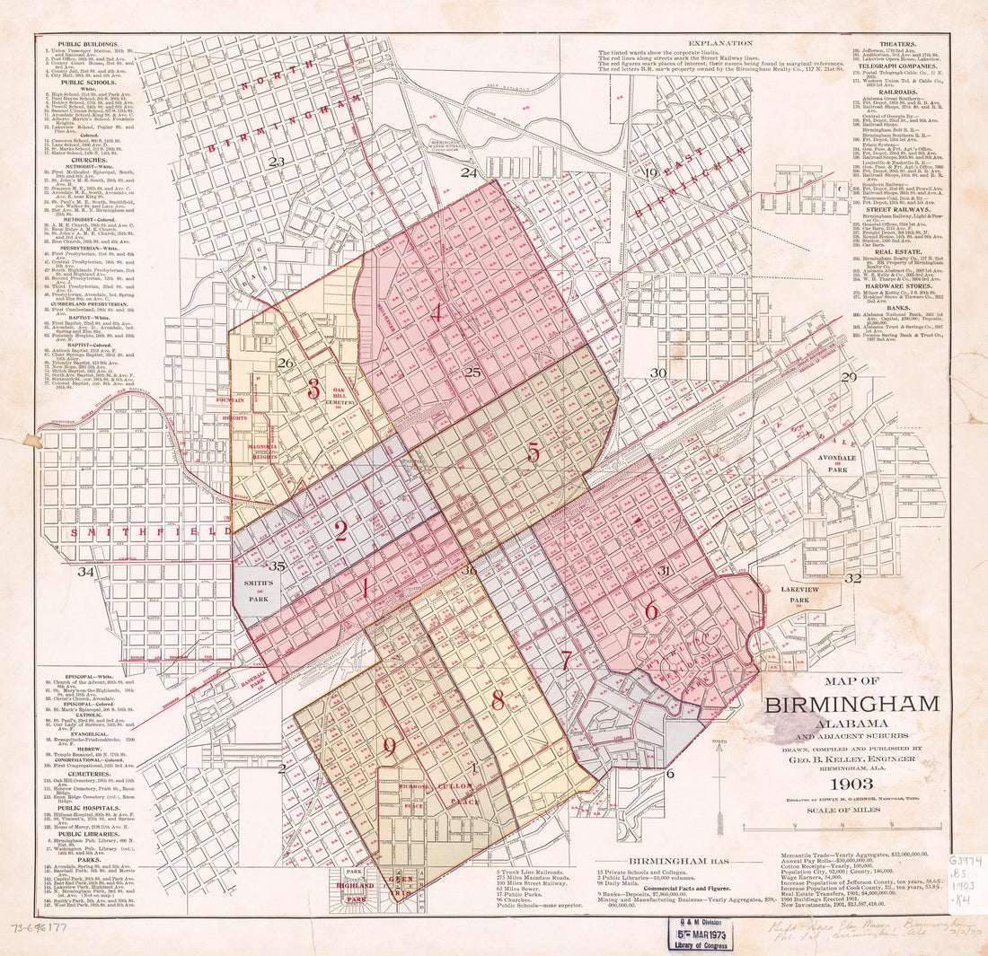 This old map of Map of Birmingham, Alabama and Adjacent Suburbs from 1903 was created by George B. Kelley in 1903
