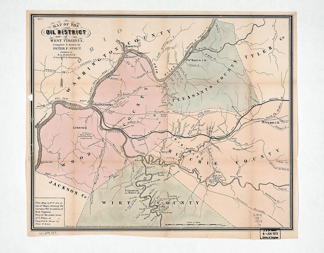 This old map of Map of the Oil District of West Virginia from 1864 was created by Rufus L. Barnes, Peter F. Stout in 1864