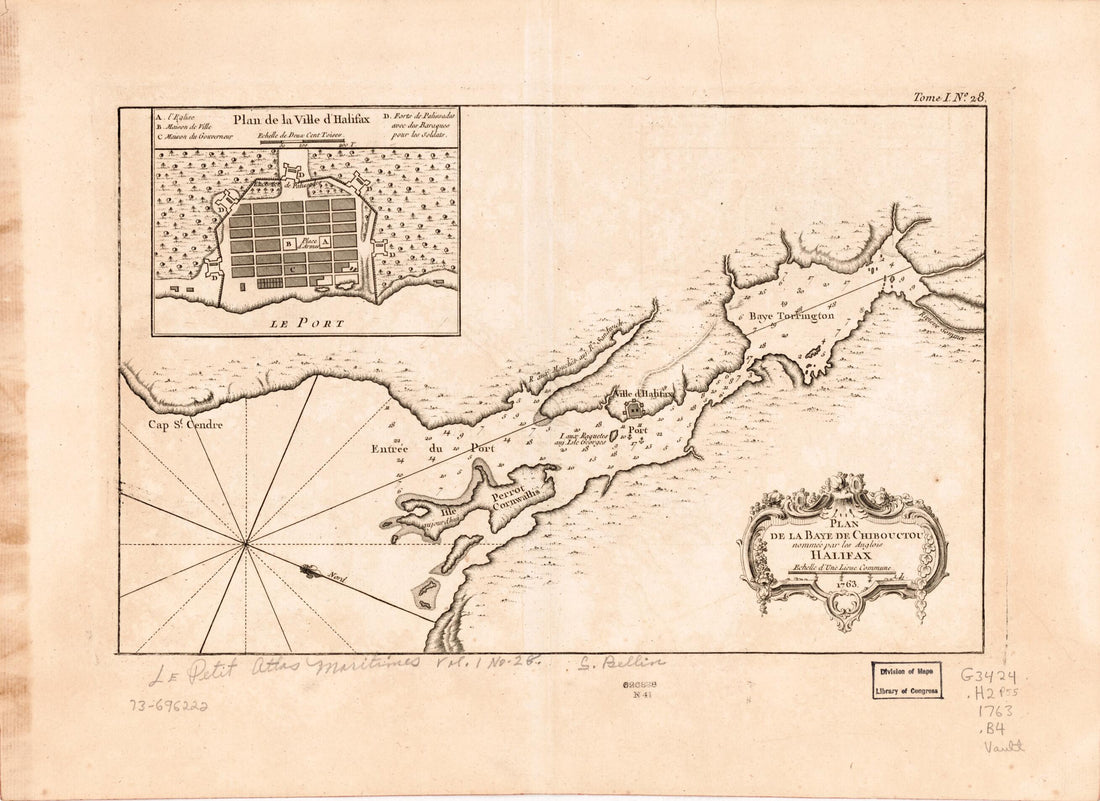 This old map of Plan De La Baye De Chibouctou Nommée Par Les Anglois Halifax, 1763 from 1764 was created by Jacques Nicolas] [Bellin in 1764