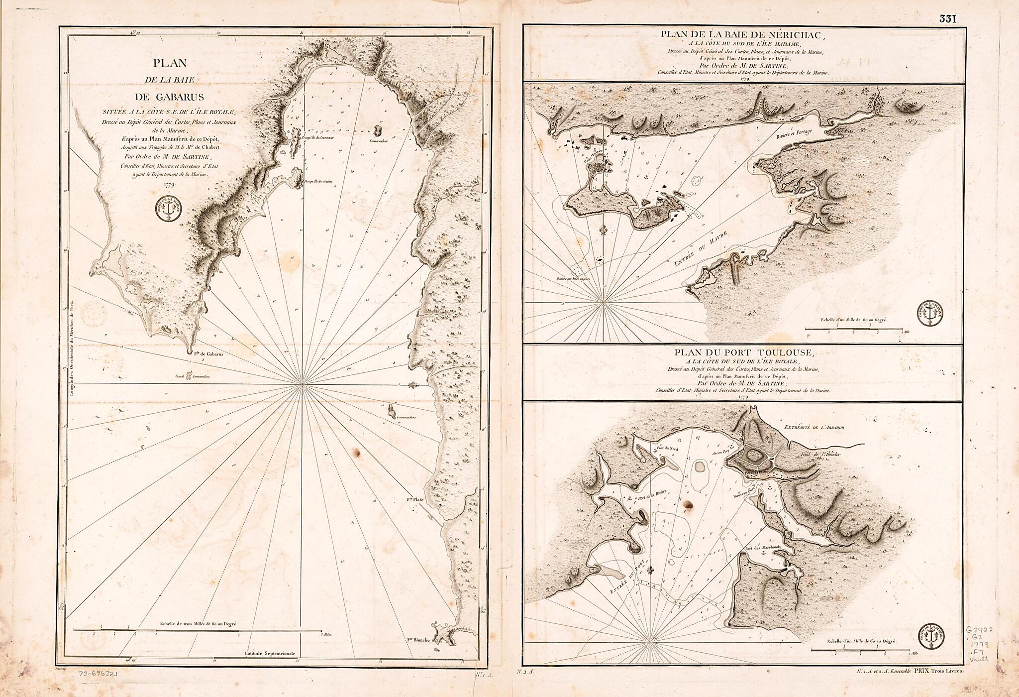 This old map of Plan De La Baie De Gabarus Située a La Côte S.E. De L&