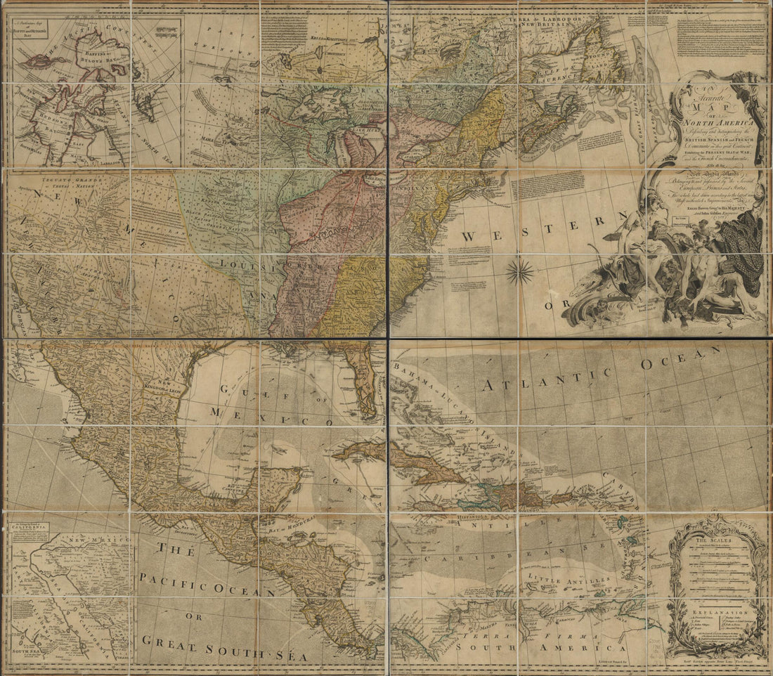 An Accurate Map of North America. Describing and Distinguishing the British, Spanish and French Dominions On This Great Continent; Exhibiting the Present Seat of War, and the French Encroachments. Also All the West India Islands Belonging To, and Poss... by Relic Map Company