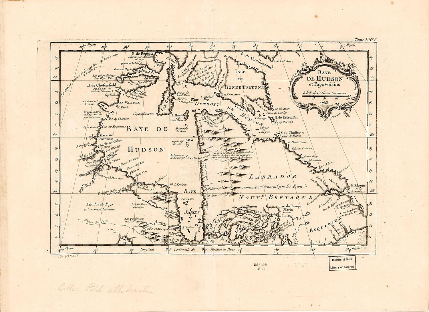This old map of Baye De Hudson Et Pays Voisins, 1763 from 1764 was created by Jacques Nicolas] [Bellin in 1764