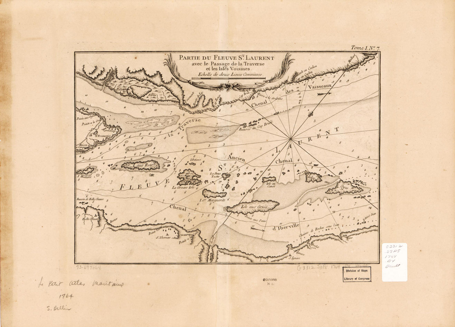 This old map of Partie Du Fleuve St. Laurent Avec Le Passage De La Traverse Et Les Isles Voisines from 1764 was created by Jacques Nicolas] [Bellin in 1764