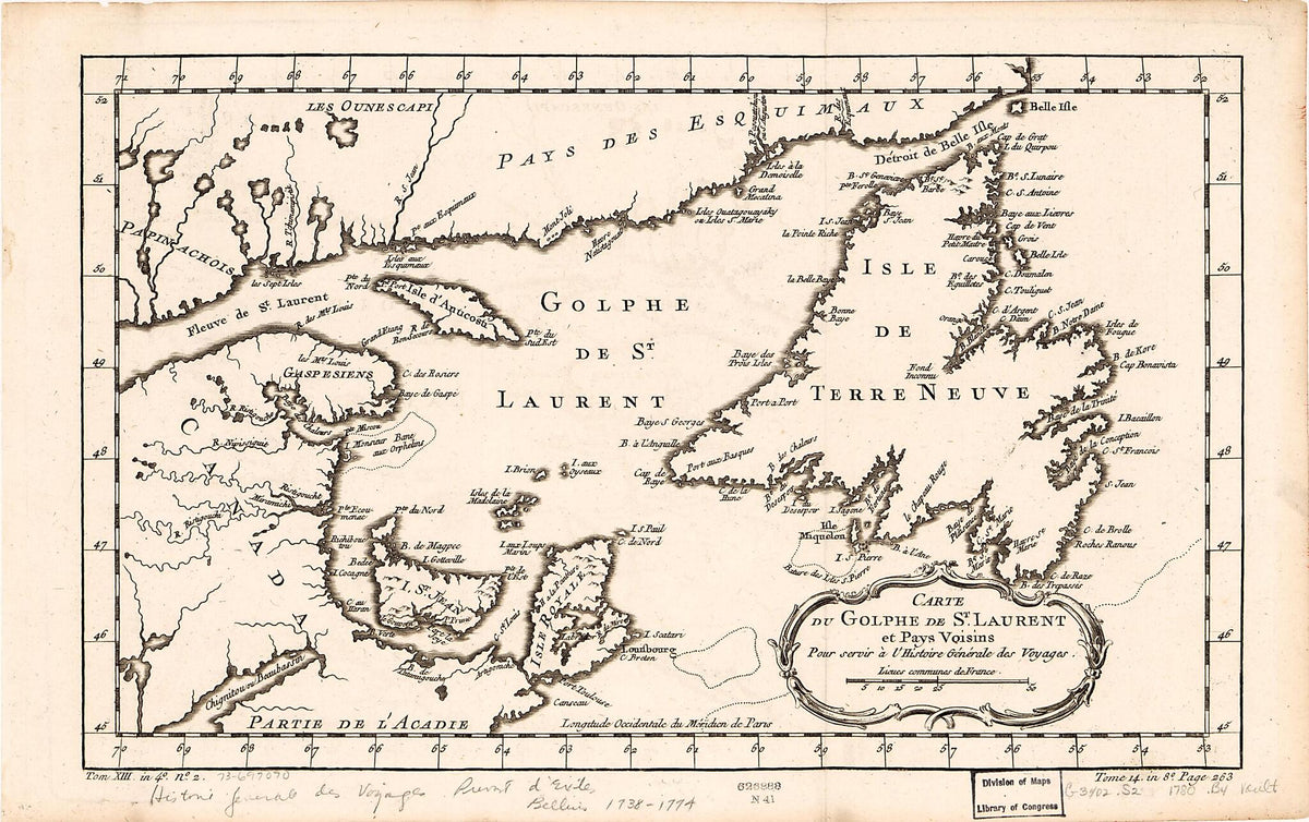 Carte Du Golphe De St. Laurent Et Pays Voisins, Pour Servir á L&