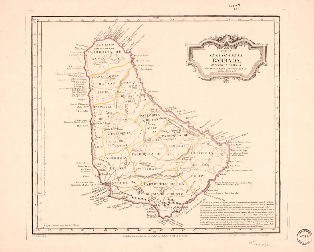 This old map of Carta De La Isla De La Barbada from 1780 was created by Juan López in 1780
