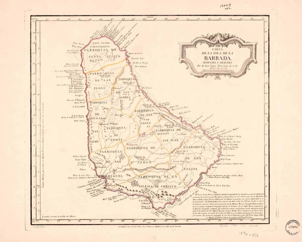 Carta De La Isla De La Barbada 1780 by Relic Map Company