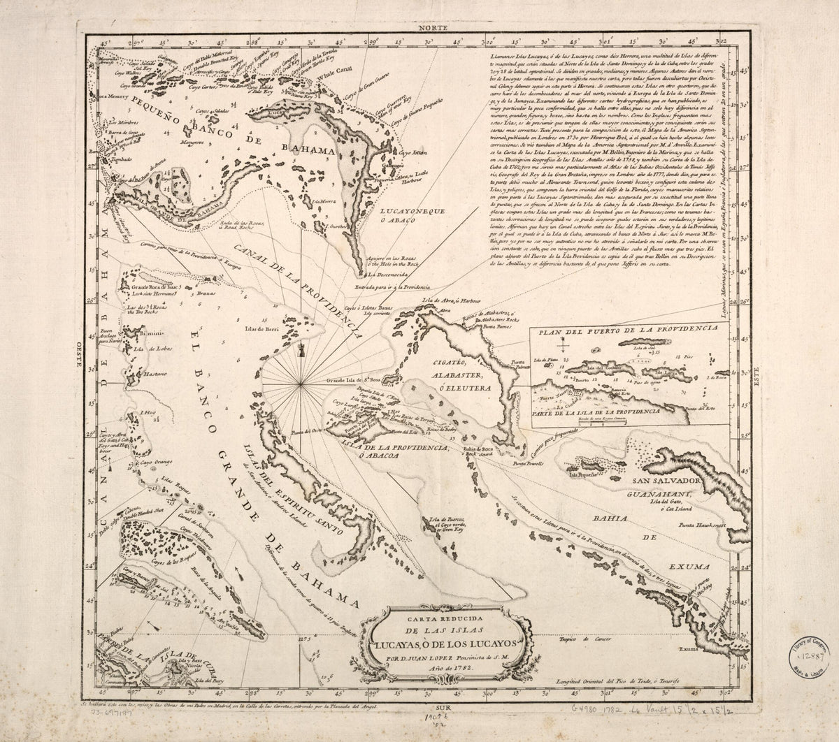 Carta Reducida De Las Islas Lucayas, ò De Los Lucayos 1782 by Relic Map Company