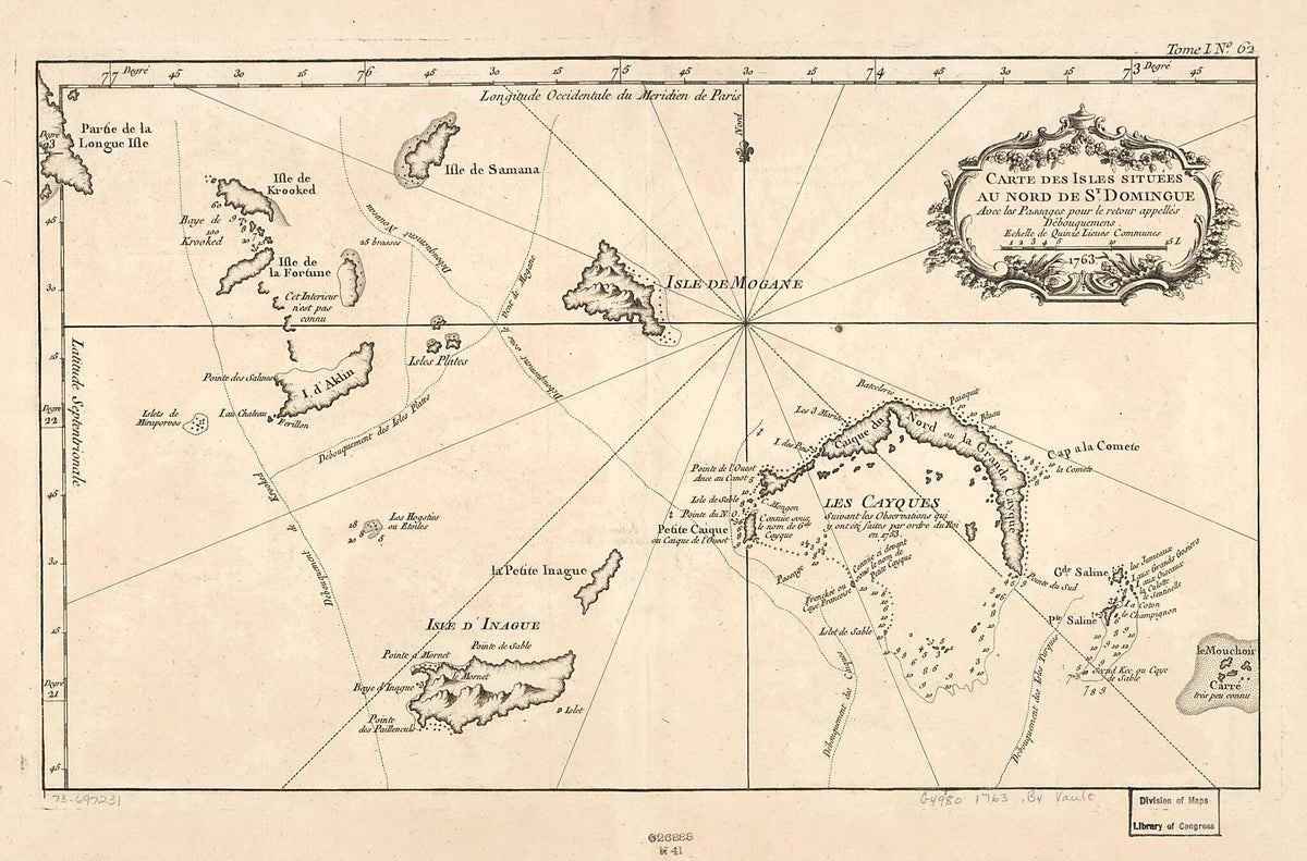 Carte Des Isle Situées Au Nord De St. Domingue, Avec Les Passages Pour Le Retour Appellés Débouquemens, 1763 1764 by Relic Map Company