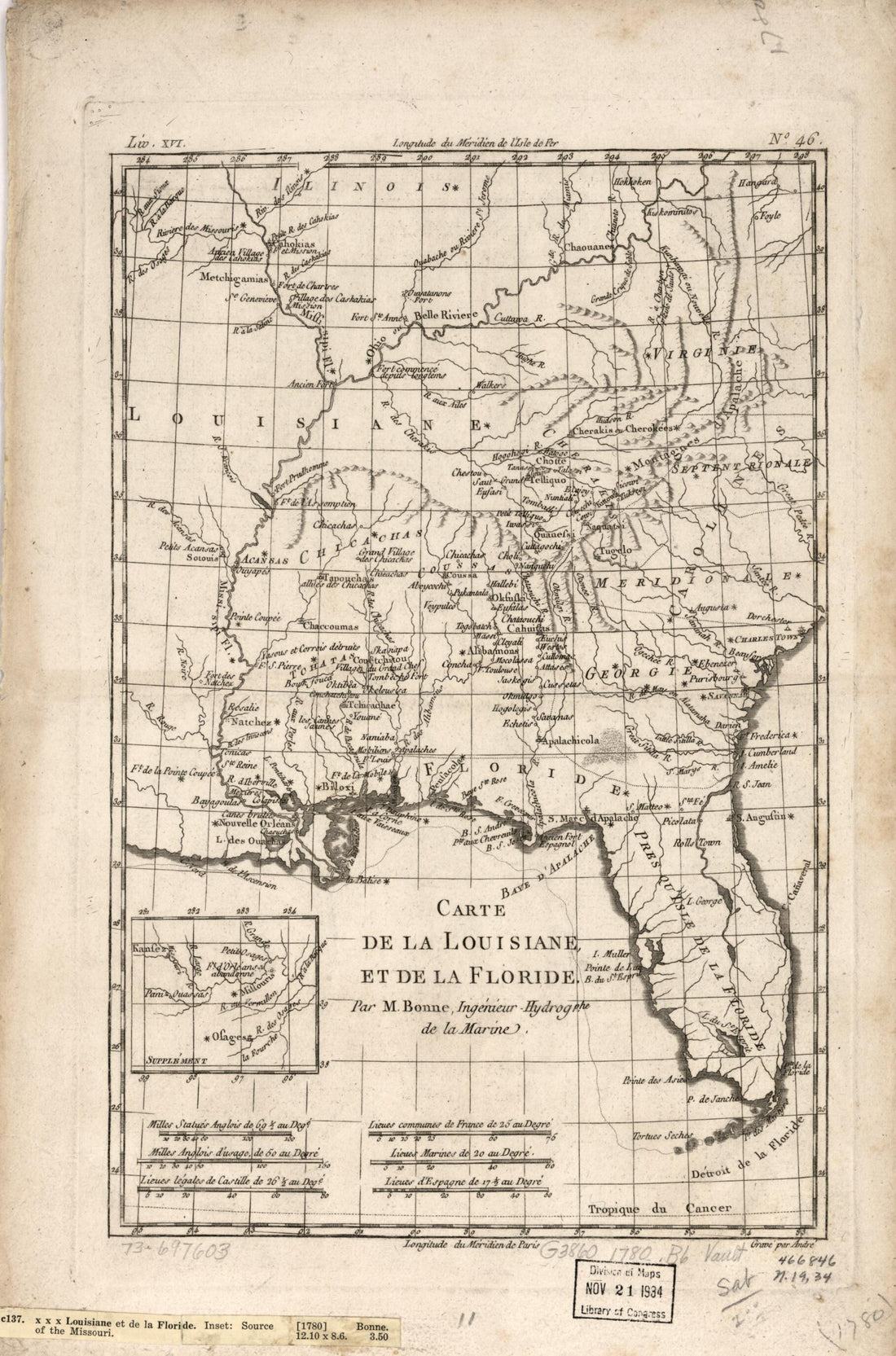 This old map of Carte De La Louisiane, Et De La Floride from 1780 was created by Peter André, Rigobert Bonne in 1780